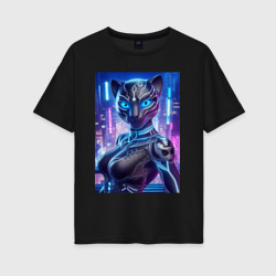 Cyber panter - ai art fantasy – Женская футболка хлопок Oversize с принтом купить со скидкой в -16%