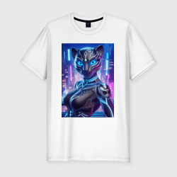 Cyber panter - ai art fantasy – Мужская футболка хлопок Slim с принтом купить