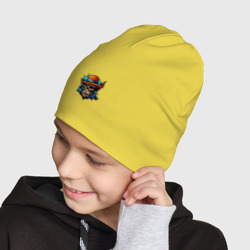 Шапка с принтом Граффити череп для ребенка, вид на модели спереди №3. Цвет основы: желтый