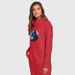 Платье с принтом Звёздная пантера - нейросеть для женщины, вид на модели спереди №2. Цвет основы: красный