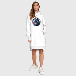 Платье с принтом Звёздная пантера - нейросеть для женщины, вид на модели спереди №3. Цвет основы: белый