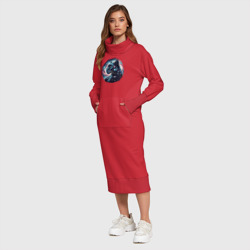 Платье с принтом Звёздная пантера - нейросеть для женщины, вид на модели спереди №3. Цвет основы: красный