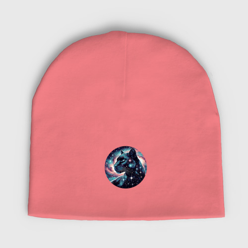 Мужская шапка демисезонная с принтом Звёздная пантера - нейросеть, вид спереди №1