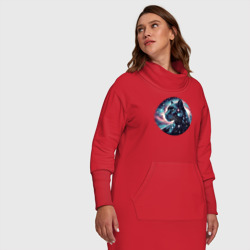 Платье с принтом Звёздная пантера - нейросеть для женщины, вид на модели спереди №5. Цвет основы: красный