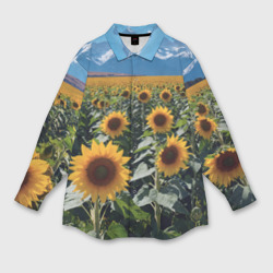 Подсолнухи на поле – Женская рубашка oversize 3D с принтом купить