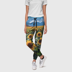 Подсолнухи на поле – Женские брюки 3D с принтом купить