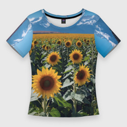 Подсолнухи на поле – Женская футболка 3D Slim с принтом купить