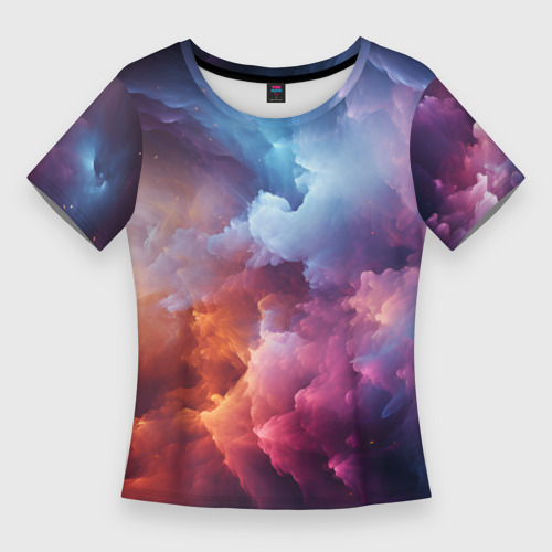 Женская приталенная футболка с принтом Облачный космос, вид спереди №1