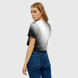 Топик (короткая футболка или блузка, не доходящая до середины живота) с принтом Bayer 04 sport на светлом фоне посередине для женщины, вид на модели сзади №2. Цвет основы: белый