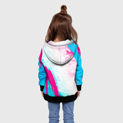 Толстовка с принтом Sevilla neon gradient style вертикально для ребенка, вид на модели сзади №2. Цвет основы: черный