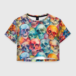 Красочный узор с черепами – Женская футболка Crop-top 3D с принтом купить