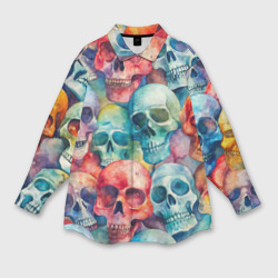 Красочный узор с черепами – Женская рубашка oversize 3D с принтом купить