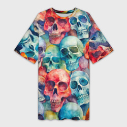 Красочный узор с черепами – Платье-футболка 3D с принтом купить