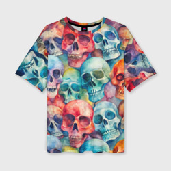 Красочный узор с черепами – Женская футболка oversize 3D с принтом купить со скидкой в -50%