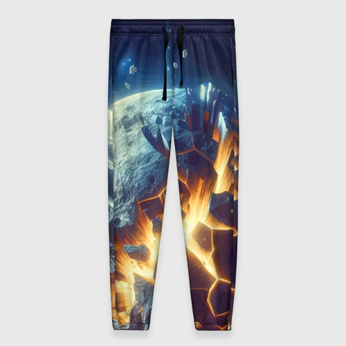 Женские брюки с принтом Взрыв планеты - космос от нейросети, вид спереди №1