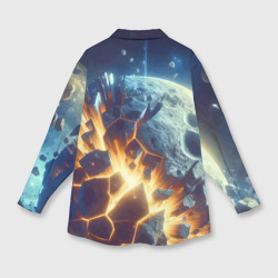 Рубашка с принтом Взрыв планеты - космос от нейросети для любого человека, вид сзади №1. Цвет основы: белый