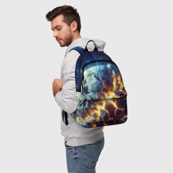 Рюкзак с принтом Взрыв планеты - космос от нейросети для любого человека, вид спереди №2. Цвет основы: белый