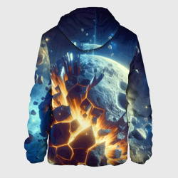 Куртка с принтом Взрыв планеты - космос от нейросети для мужчины, вид сзади №1. Цвет основы: белый