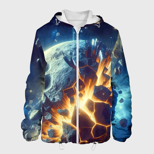 Мужская куртка с принтом Взрыв планеты - космос от нейросети, вид спереди №1
