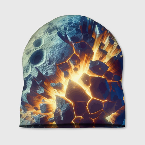 Шапка с принтом Взрыв планеты - космос от нейросети, вид спереди №1