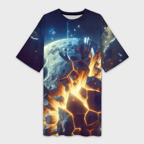 Платье-футболка с принтом Взрыв планеты - космос от нейросети, вид спереди №1