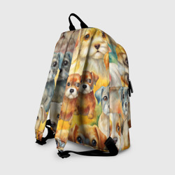 Рюкзак с принтом Красочный паттерн с щенками для любого человека, вид сзади №1. Цвет основы: белый