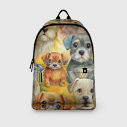 Рюкзак с принтом Красочный паттерн с щенками для любого человека, вид спереди №3. Цвет основы: белый
