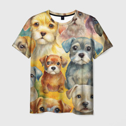 Красочный паттерн с щенками – Мужская футболка 3D с принтом купить со скидкой в -26%