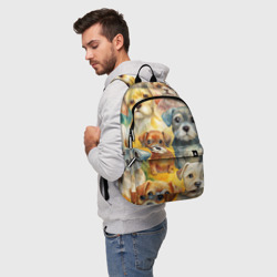 Рюкзак с принтом Красочный паттерн с щенками для любого человека, вид спереди №2. Цвет основы: белый