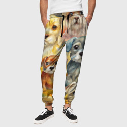 Красочный паттерн с щенками – Мужские брюки 3D с принтом купить