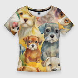 Красочный паттерн с щенками – Женская футболка 3D Slim с принтом купить