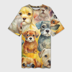 Красочный паттерн с щенками – Платье-футболка 3D с принтом купить