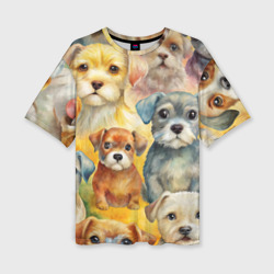Красочный паттерн с щенками – Женская футболка oversize 3D с принтом купить со скидкой в -50%