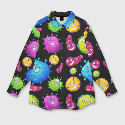 Женская рубашка оверсайз с принтом Смешные бактерии  паттерн, вид спереди №1