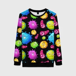 Женский свитшот 3D Смешные бактерии  паттерн