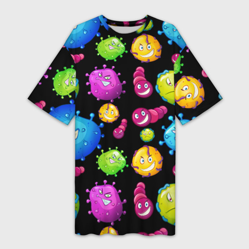 Платье-футболка с принтом Смешные бактерии  паттерн, вид спереди №1