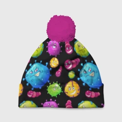 Шапка 3D c помпоном Смешные бактерии  паттерн