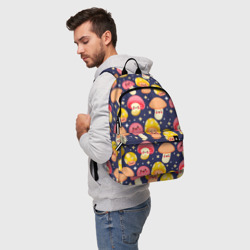 Рюкзак с принтом Веселые грибочки  паттерн для любого человека, вид спереди №2. Цвет основы: белый