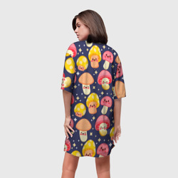 Платье с принтом Веселые грибочки  паттерн для женщины, вид на модели сзади №2. Цвет основы: белый