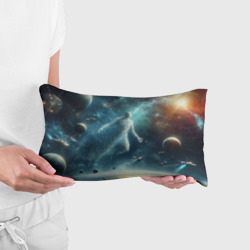Подушка с принтом Человек и космос - нейросеть для любого человека, вид спереди №2. Цвет основы: белый