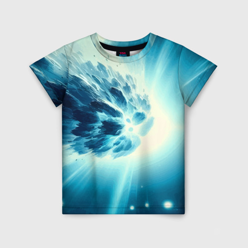 Детская футболка с принтом Неоновая комета - нейросеть, вид спереди №1