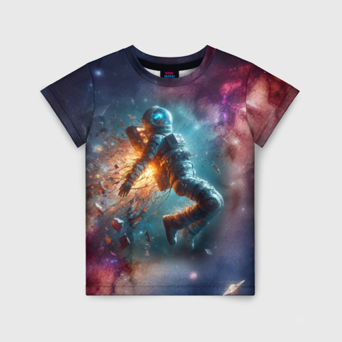 Детская футболка с принтом Космонавт в открытом космосе - нейросеть, вид спереди №1