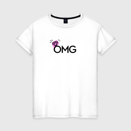 Женская футболка из хлопка с принтом Omg - wedding, вид спереди №1
