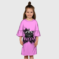 Платье с принтом Королева - корона для ребенка, вид на модели спереди №3. Цвет основы: белый