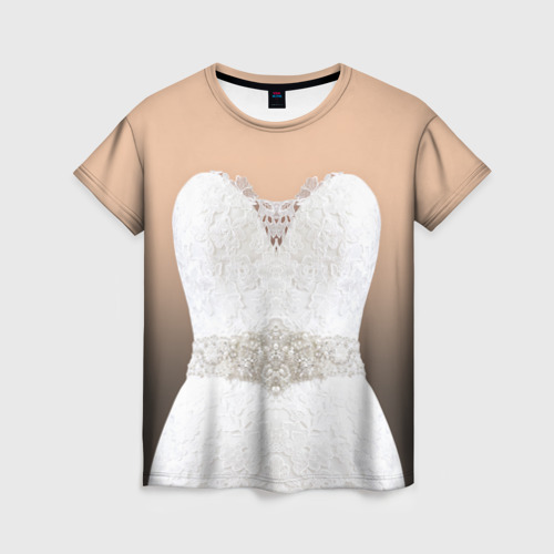 Женская футболка с принтом Свадебное платье - невеста, вид спереди №1