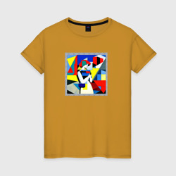 Девушка с телефоном в абстрактном стиле – Женская футболка хлопок с принтом купить со скидкой в -20%