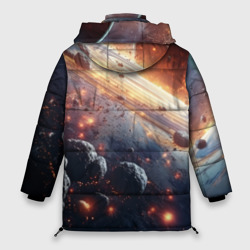 Куртка с принтом Метеориты и планета для женщины, вид сзади №1. Цвет основы: черный