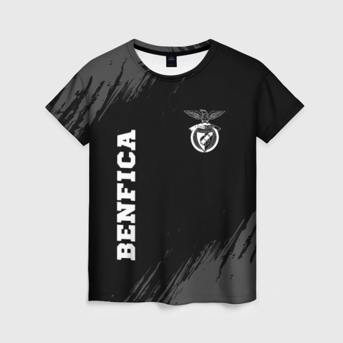 Женская футболка с принтом Benfica sport на темном фоне вертикально, вид спереди №1