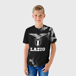 Футболка с принтом Lazio sport на темном фоне для ребенка, вид на модели спереди №2. Цвет основы: белый