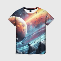 Объемный космос и  планеты – Женская футболка 3D с принтом купить со скидкой в -26%